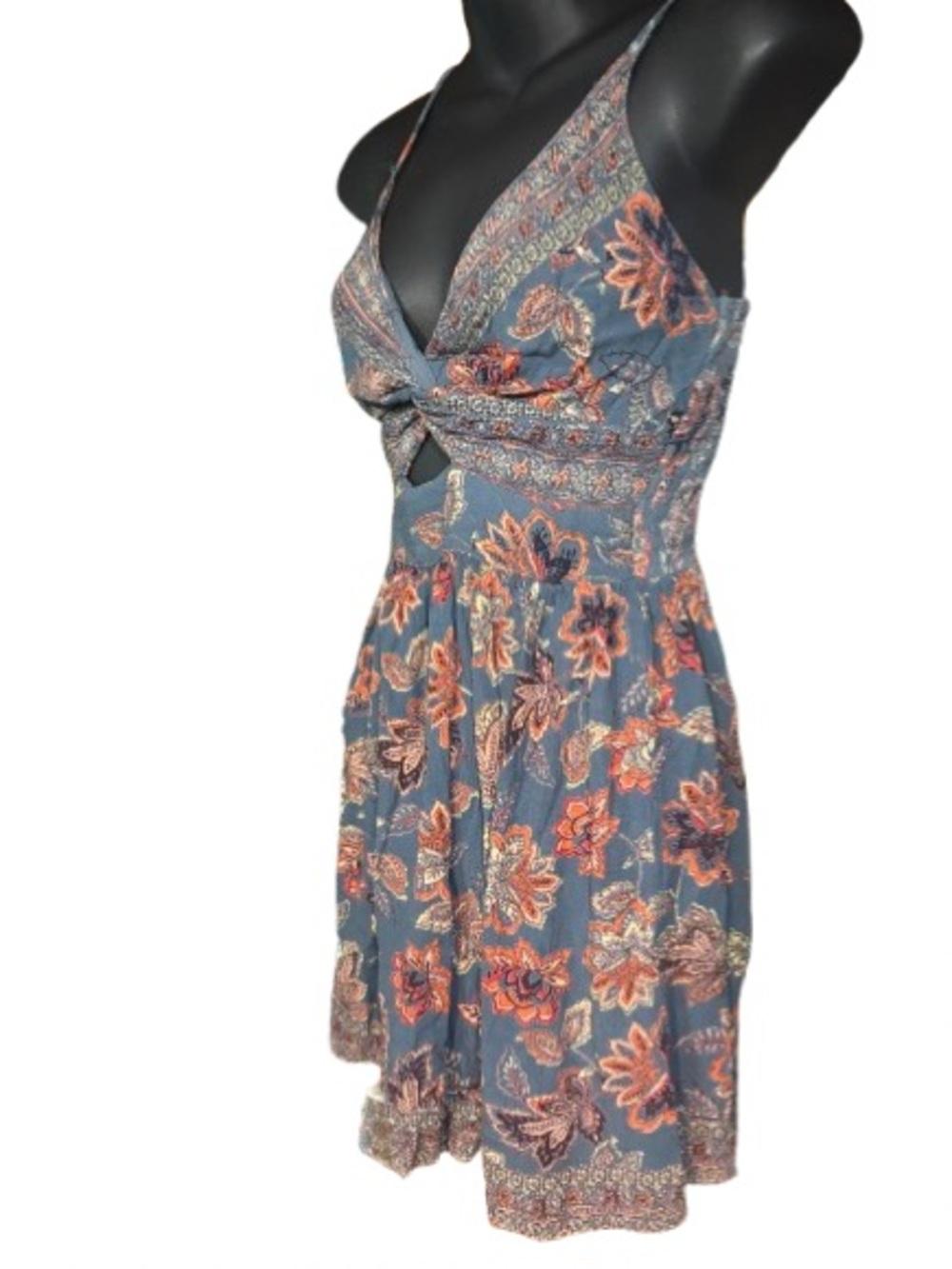 Angie Floral Twist Front Dress bohemian rust floral bodice twisted keyhole smal - Picture 4 of 11